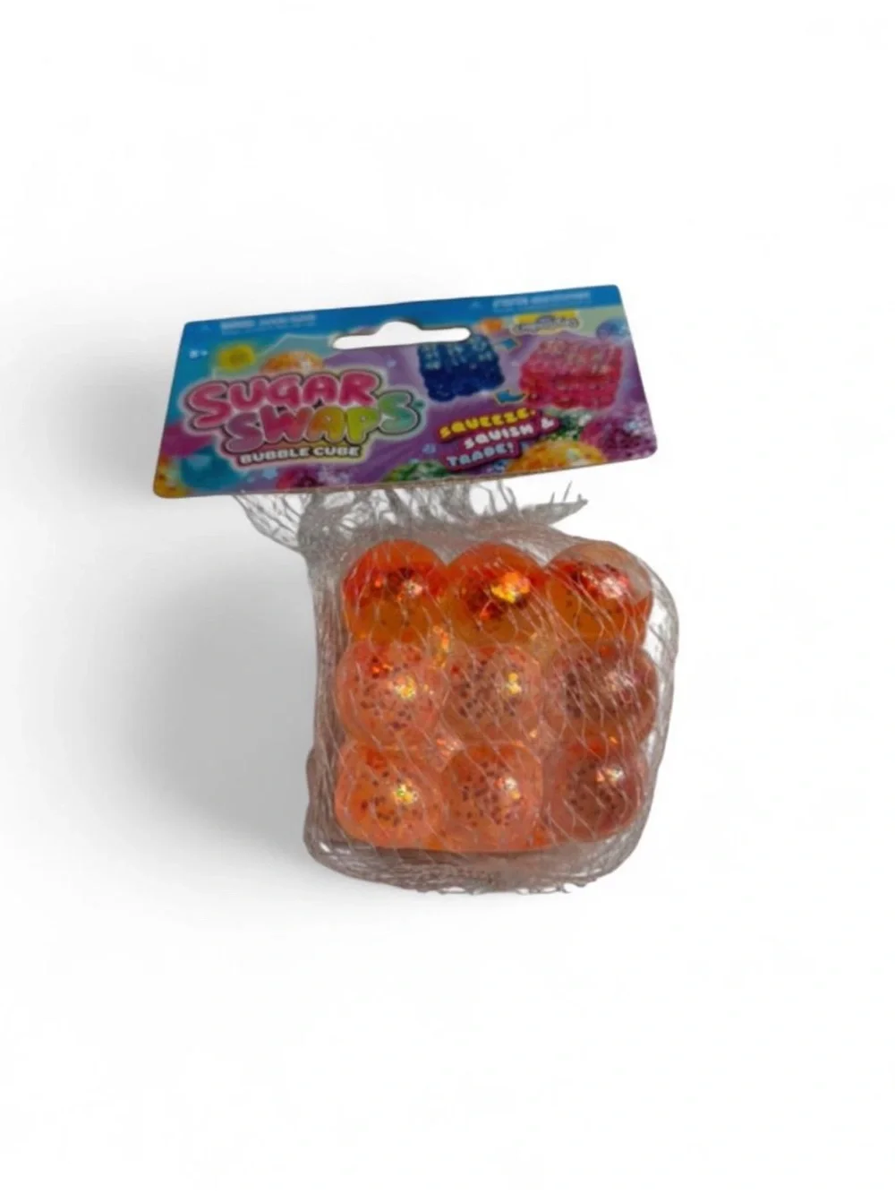 Sugar Swaps Bubble Cube Sensory Toy - Orange with Glitter soft sugar squishy